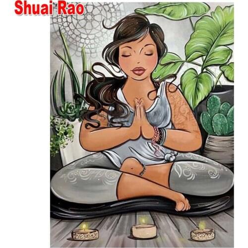 3D Full Display Diamond Painting,Fat Ladies,YoGa Women,Diamond Embroidery Cartoon woman,Picture By Rhinestones,Wall decor