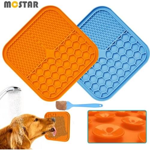 MC Star Pet Lick Food Pad Dog Silicone Hexagonal Block Slow Food Dispenser Cat Licking Bump Pad Strong Sucker Slow Feeder Mat
