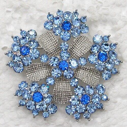 Blue Rhinestone Flower Pin brooches C777 B