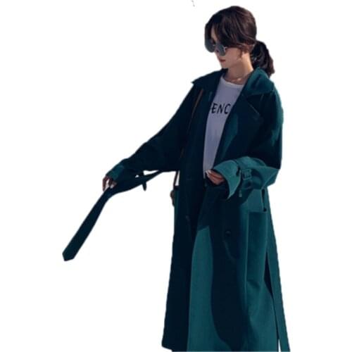 2021 Fashion Spring Autumn Long Trench Coat Womens Clothing Lapel Long Sleeve Bandage Casual Loose Female Windbreaker Tops X885