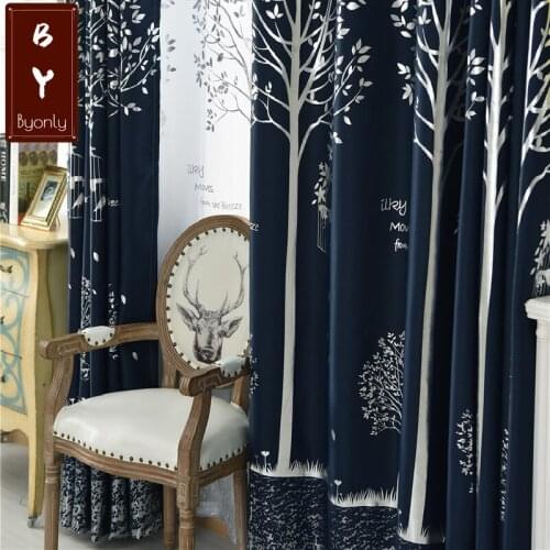 Rural Young Trees Flax Window Shade Curtain Is Pure and Fresh and Hot Silver Curtains for Living Dining Room Bedroom