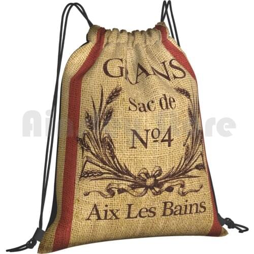 Bonjour !-Faux Grain Sack Pillow ( Grains No 4 ) Backpack Drawstring Bag Riding Climbing Gym Bag Paris Grain Sack Faux