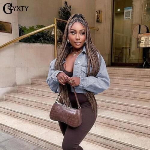 GBYXTY chaqueta de jeans mujer Vintage Short Denim Jacket for Women Streetwear Long Sleeve Loose Cropped Jeans Jacket ZL1313