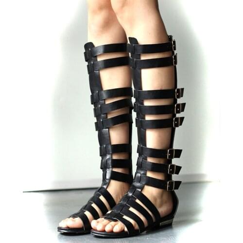 TIMETANG Summer Rome Style Gladiator Open Toe Flat Heel Women Sandal Boot Casual Narrow Bands Buckle Woman Shoes Plus Size 35-43
