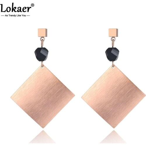 Lokaer Rose Gold Frosted Curved Surface Square Stainless Steel Drop Earrings For Women Trendy Jewelry Boucle D'oreille E19079
