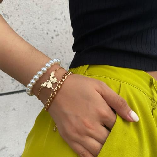 Bohemian Gold Beads Pearl Bracelets for Women Fashion Multilayer Beaded Chain Bracelets Set Charm Bracelet Bangles Jewelry Punk