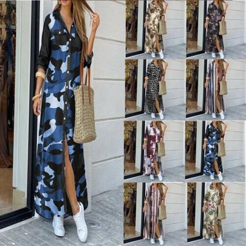 New 2021 European And American Womens Fashion Sleeve Lining Tie Dye Printing Long Loose Sexy Dress Vestido Vfemage Vintage