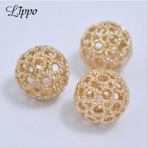 10pcs 12mm Copper Spacer Beads 24K Gold Bracelet Beads Hollow Bead Necklace Pendant Diy Jewelry Accessories