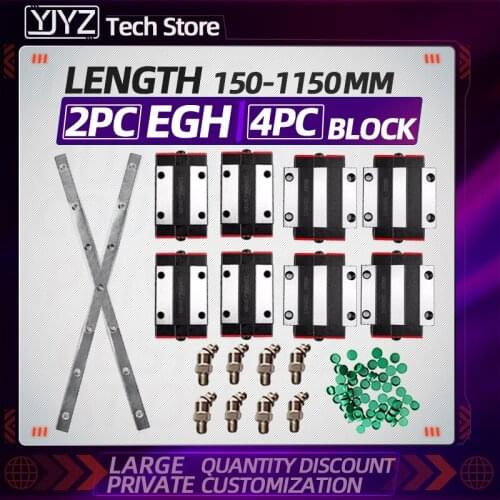 2PCS low linear guide rail + 4PCS slider EGH15/ 20/25 / 30CA / EGW15 / 20/25 / 30CC, high precision, length = 150MM-1150MM
