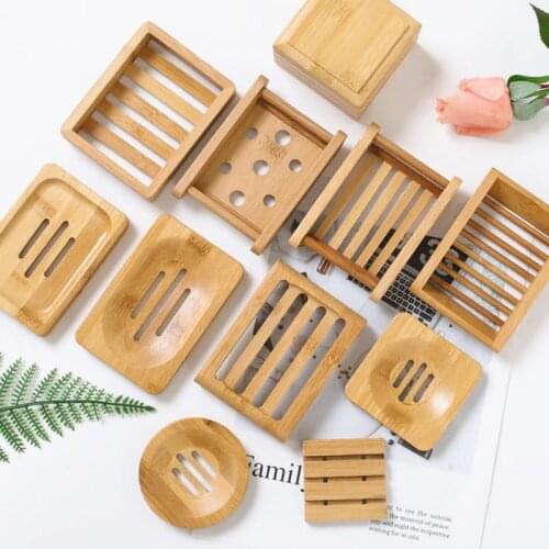 2021 New Wooden Natural Bamboo Soap Dishes Tray Storage Soap Rack Plate Container Box Portable Soap Dish Storage Box Holder