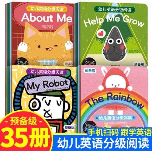 35 Pcs/Set 15CMx15CM Kids Color English Picture Parent-Child Educational Book Gift For Children Learn Reading Story Book QR Code