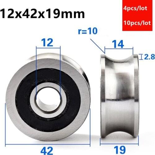 4pcs/10pcs 12*42*19mm U type groove LFR5301-20mm Track optical axis grooved bearing pulley rolling wheel 12x42x19 low noise