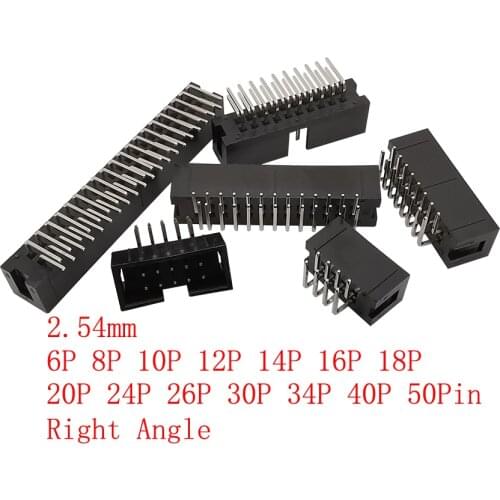 50Pcs DC3 10/14/16/20/26/30/34/40/50 Pin 2.54mm ISP Right Angle Male Double-spaced Pin Male IDC JTAG Socket Box Header Connector