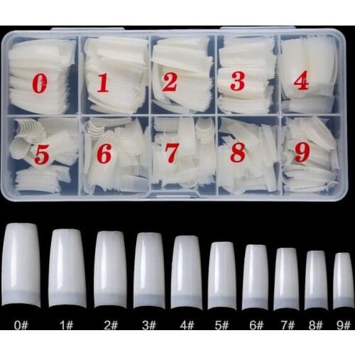 500Pcs/Box Natural Clear Long French Fake Nails Half Cover Acrylic Tips Mixed Size Manicure Nail Supplies For Professional Tools