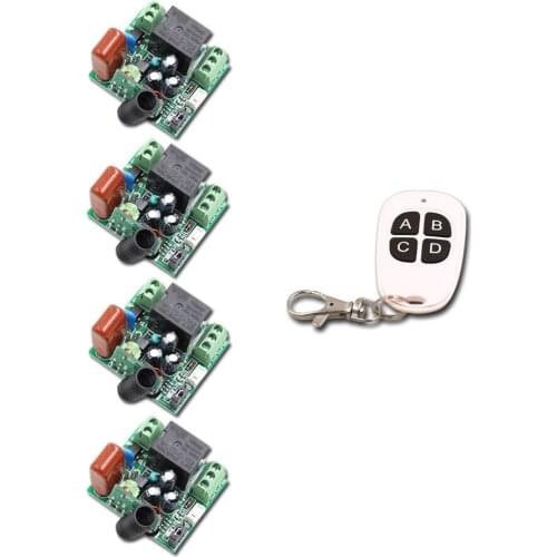 AC 220V 1CH 10A Mini Relay RF Wireless Remote Control Switch Wireless Light Switch 4PCS Receiver + 2PCS Transmitter 315/433Mhz