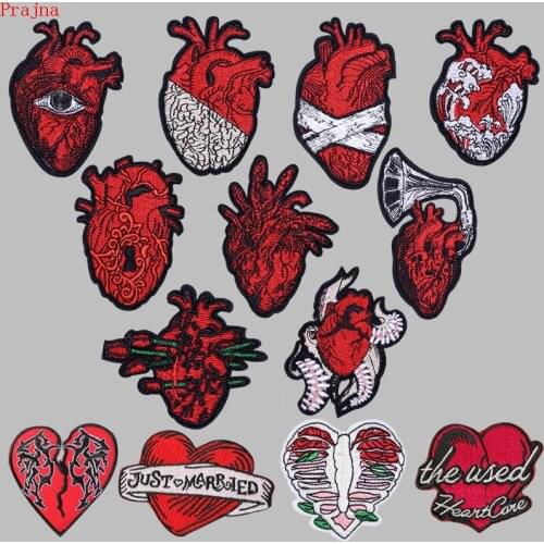 Prajna Anatomical Heart Stripes Badges Embroidery Patches For Backpack Stickers On Clothes Clothing Iron On Patches DIY Applique