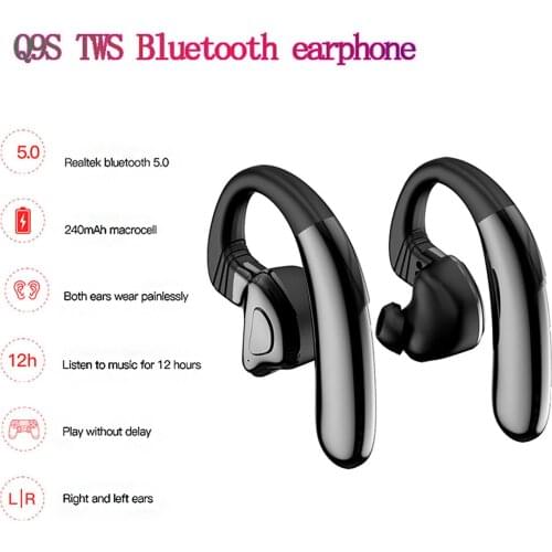 Q9S 1Pair Bluetooth 5.0 Wireless Earphones Ear Hook Sports Wireless Heatset Earhook Waterproof Bluetooth Earphone with Ear Caps