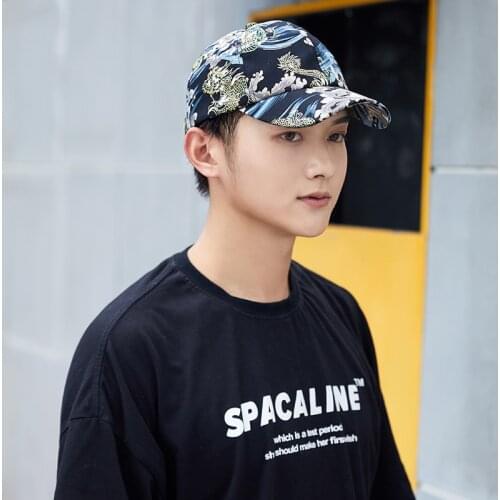New Chinese style spring autumn unisex bright-colored print crane dragon element casual street fashion hip hop tide baseball cap