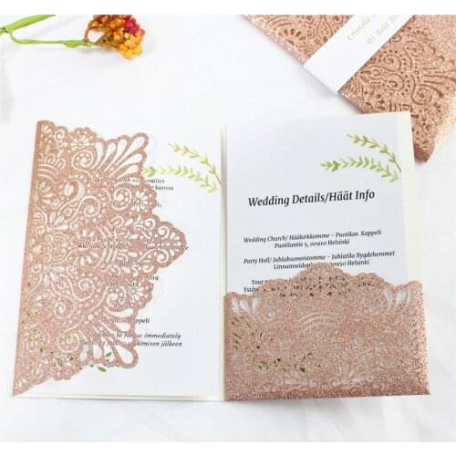 Glitter wedding invitation card with belly band envelop elegant wedding announcement personalized printing