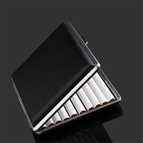 20Pcs Portable Metal Clip Leather Cigarette Case Waterproof Automatic Cigarette Case Smoking Supplies High Grade Mens Gadget