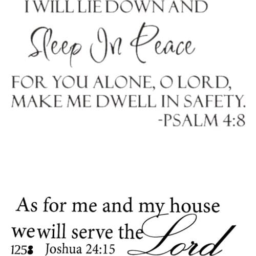 As for Me and My House Serve the Lord Wall Decal PVC Sticker Christian & Sleep in Peace Psalm 4:8 Bible Verse Lettering Wall Dec