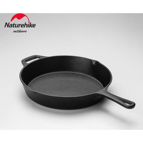 Naturehike 25cm Cast Iron Frying Pan Outdoor Picnic BBQ Non Stick Pan Fry Flapjack Pan Camping Multifunction Cooker Safe Cooking