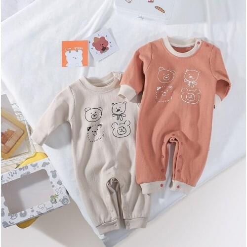 Baby clothes autumn 2021 new cartoon round neck newborn jumpsuit