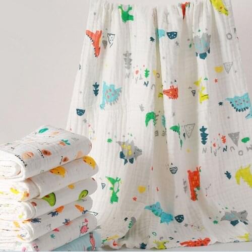 Baby Sleeping Swaddle Wrap Cotton Muslin Receiving Blanket Newborn Infant Cartoon Printed Bath Towel Stroller Bedding