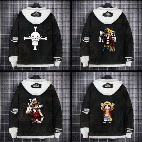 Anime One Piece Denim Jacket ONE PIECE D Luffy Hooded Jeans Sweatshirt Unisex Hole Cosplay Hoodie
