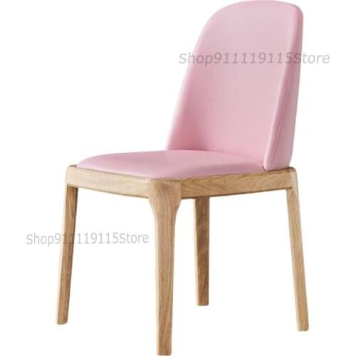 Customized Household Nordic Solid Wood Dining Chair Hotel Cafe Restaurant Back Leisure Chair Leather Luxury Small Family Wooden