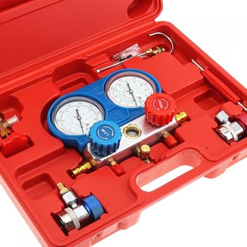 Air Conditioning Fluorine Table Common Cool Gas Meter AC Diagnostic A/C Manifold Tool Set with 2 Quick Couplers and Removel Tool