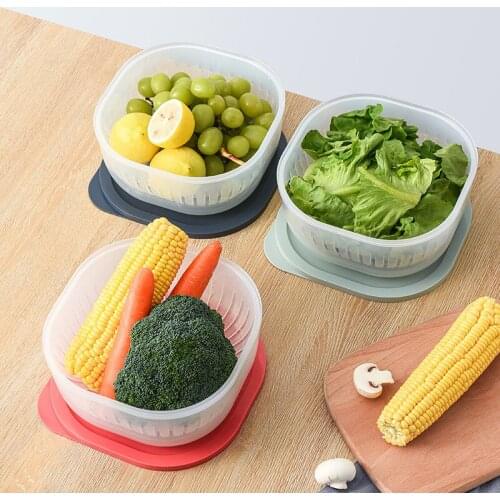 Refrigerator Fresh-keeping Box Fruit Plate Big Capacity Double-layer Home Kitchen Draining Vegetable Basin Fruit Basket with Lid