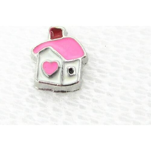 Hot Selling 20pcs/lot Pink House Floating Charms Living Glass Memory Lockets Floating Charms DIY Jewelry Accessory