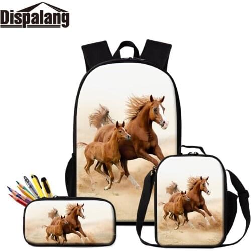 Horse Knapsack and Lunch Box Bag for Girls Cute Animal Backpack Pattern Boys Satchel High Quality Bookbag Zipper Pencil Box Bag