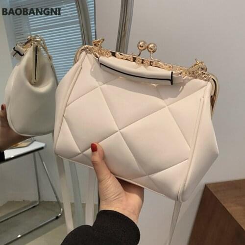 Fashion Soft PU Bags for Women Summer Famous Designer Ladies Metal Frame Purse Handbag Shoulder Pack