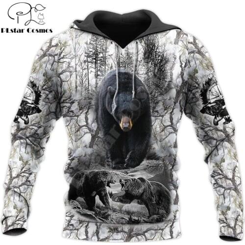 Bear Hunter Pattern 3D All Over Printed Mens Autumn Hoodie Sweatshirt Unisex Streetwear Casual Zip Jacket Pullover KJ627
