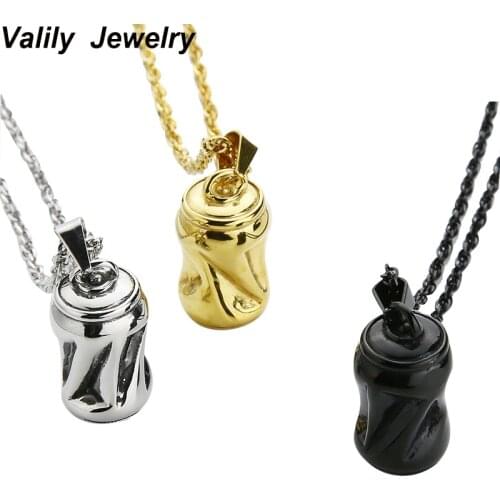 Valily Jewelry Mens Necklace Can Design Pendant Necklace Stainless Steel solid Beer bottle Long Necklaces For Women
