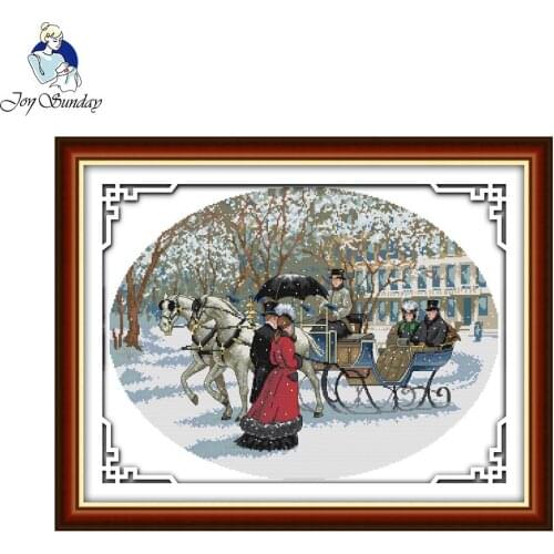 Joy Sunday Needlework DIY 11CT 14CT printed Cross Stitch Sets for Embroidery Kits Snowy Day Pattern Cross-Stitching Home Decor