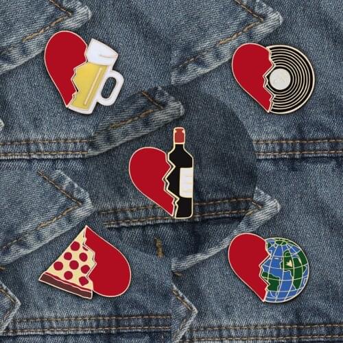 Enamel Pin set Broken Heart Wine Bottle Earth CD Pizza Beer Creative Brooch and Pins Clothing Accessories Cartoon Badge Jewelry