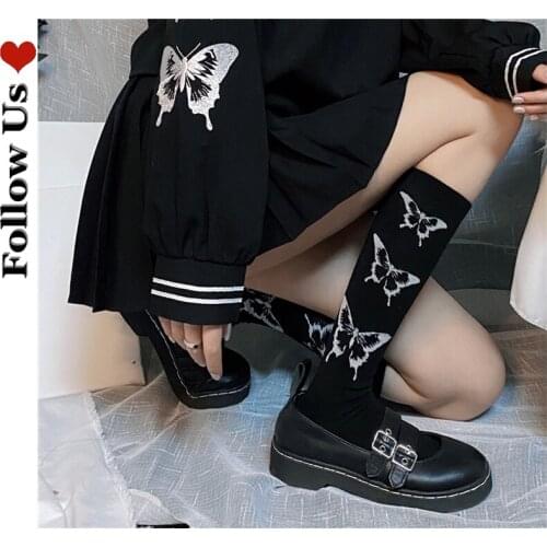 Gothic Butterfly High Socks Japanese Punk Summer Ins College Style Beautiful Leg Socks Half Barrel Calf Socks for Sexy Stockings