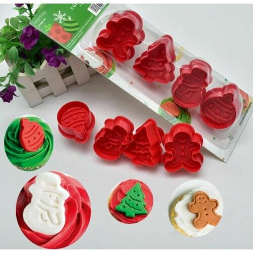 New 4pcs Christmas Cookie Biscuit Plunger Cutter Mould Fondant Cake Mold Baking Cake Accessories