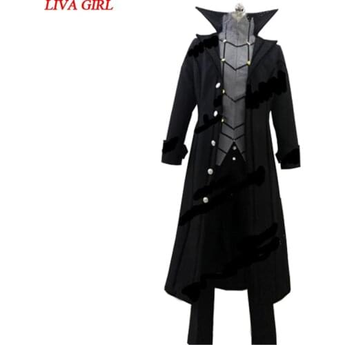 New Game Persona 5 Hero Cosplay Costume Halloween Party Full Set Mens Suits Black Long Jacket Trench Outerwear Plus Size