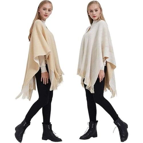 2020 fall winter Woman Double sided slit Imitation cashmere cloak scarf thick tassel shawl foulard femme pareo scarfs for ladies