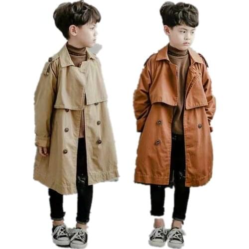 Casual Handsome boys Cotton Clothes Boy girl Trench Coat High Quality Long Coat Teenagers Outerwear winter Fall Turn-down Collar