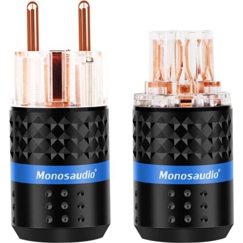 Monosaudio E103/F103 Red Pure Copper EU Plug Type Schuko Power Plug Hifi Connectors 99.998% Pure Copper Connector Plug