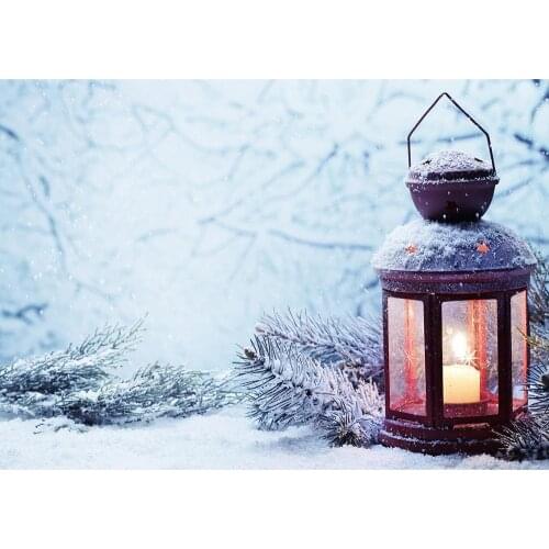 Snow Pine Lamp Bokeh Christmas Photographic Backdrops Vinyl Cloth Background for Children Baby Party Photoshoot Photo Studio