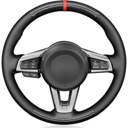 Hand-Stitched Soft Black Genuine Leather Carbon Fiber Car Steering Wheel Covers For Mazda MX-5 2015 2016 2017 2018 2019 2020