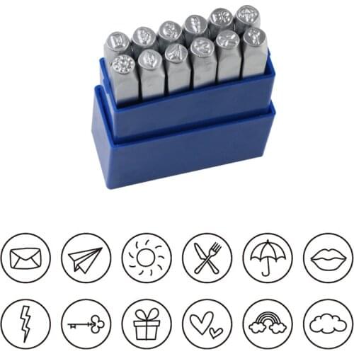 Steel Printing Tool Icon Metal Puncher 12PCS Pattern Set Metal Stamp for Jewelry Leather Wood DIY Logo Name Handmade Stamping
