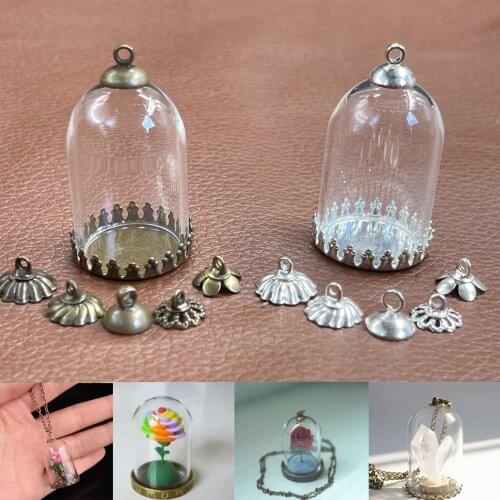 30x20mm Tube glass jar with setting base beads cap glass vials pendant jewelry glass bottle pendant glass dome cover charms