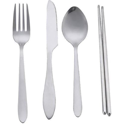 4 Pcs/set Stainless Steel Cutlery Household Cutter Fork Chopsticks Spoon For Restaurant